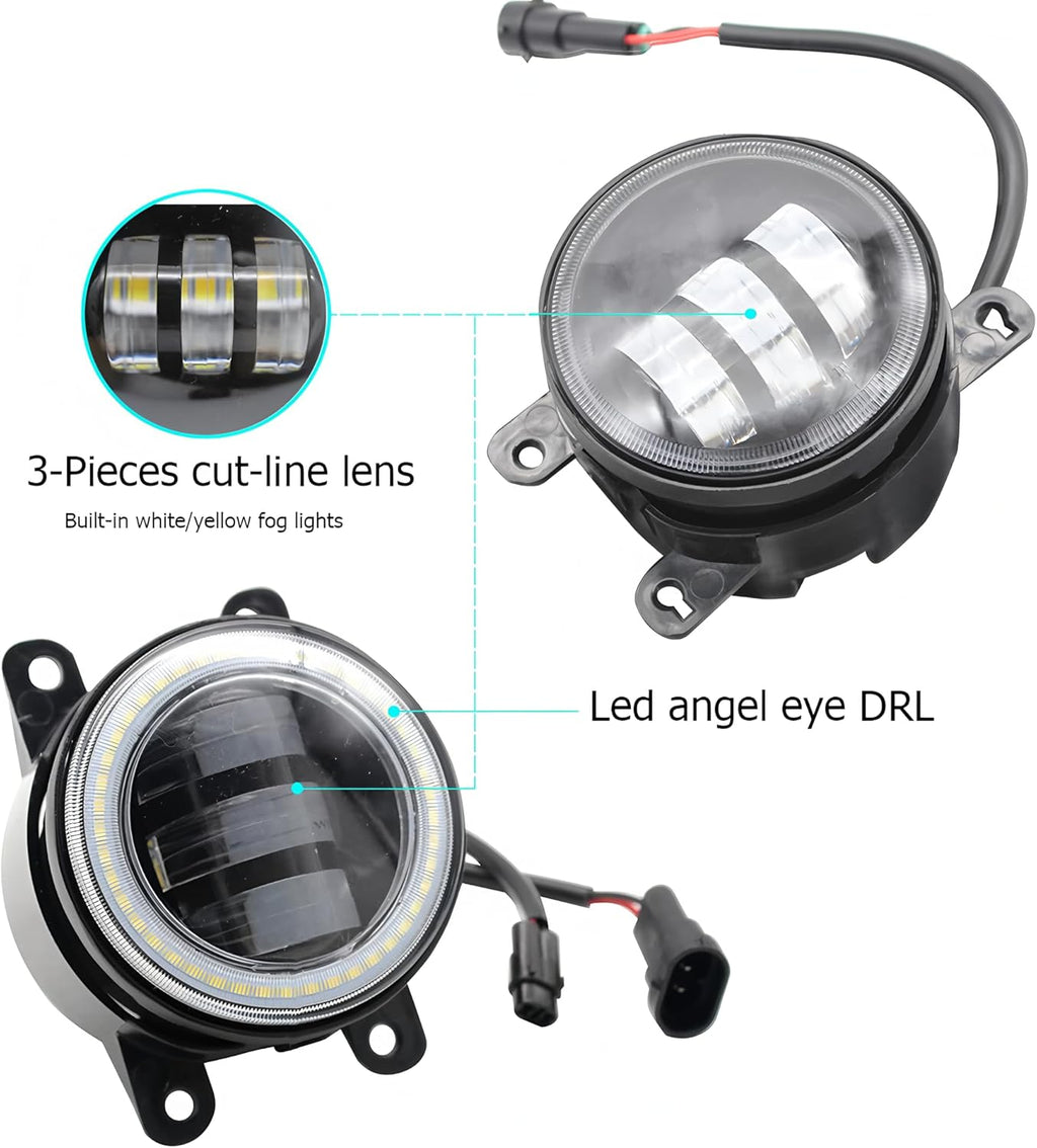 Original Car Upgraded LED Angel Eyes Fog Lights Compatible With Honda Civic CR-V CR-Z Fit JAZZ HR-V Pilot Accord Odyssey Ridgeline Crosstour GK5 Crider 2012 2013 2015 2016 2018 2019 2020 2021 2022