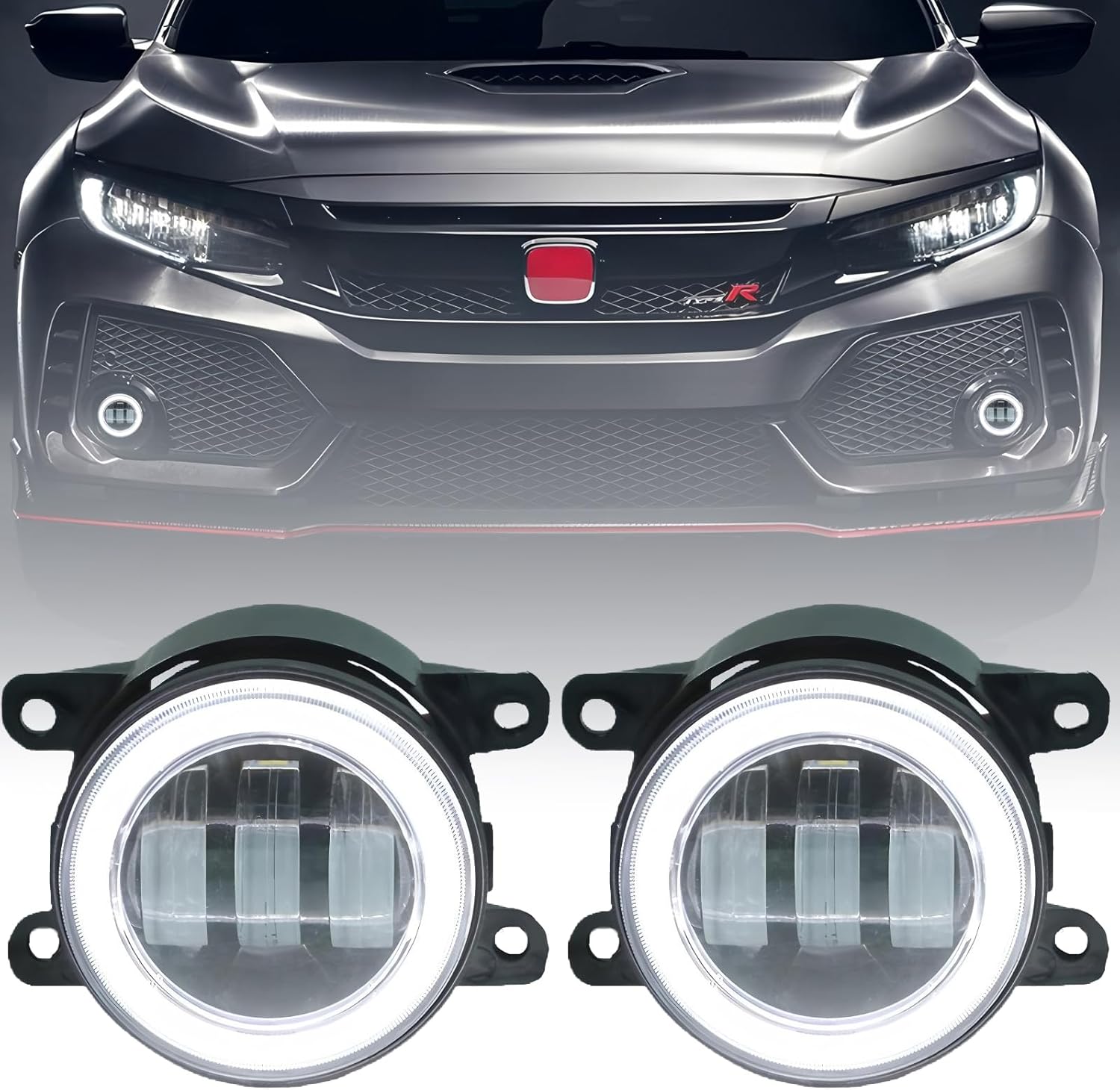 Original Car Upgraded LED Angel Eyes Fog Lights Compatible With Honda Civic CR-V CR-Z Fit JAZZ HR-V Pilot Accord Odyssey Ridgeline Crosstour GK5 Crider 2012 2013 2015 2016 2018 2019 2020 2021 2022