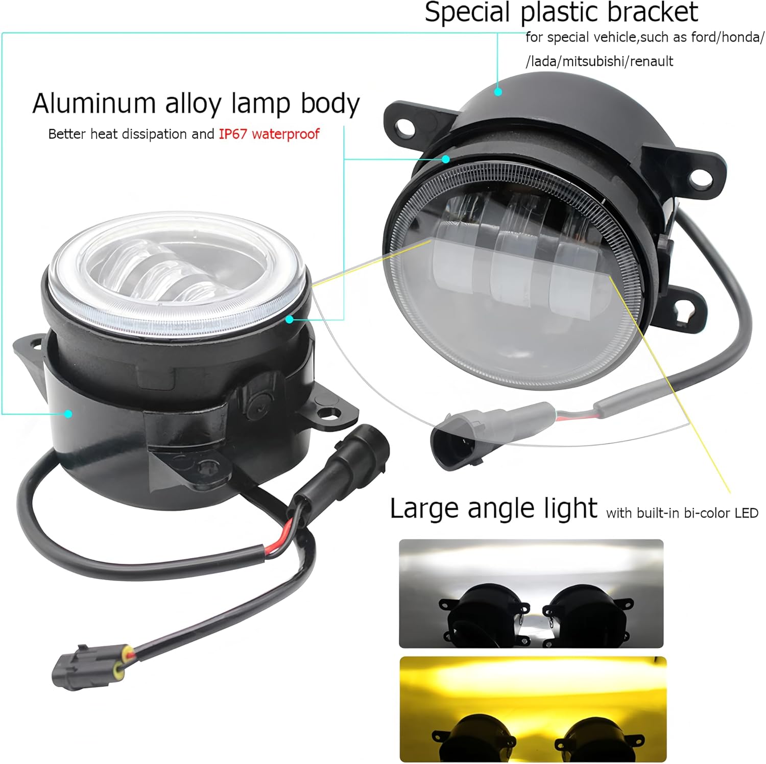 Original Car Upgraded LED Angel Eyes Fog Lights Compatible With Honda Civic CR-V CR-Z Fit JAZZ HR-V Pilot Accord Odyssey Ridgeline Crosstour GK5 Crider 2012 2013 2015 2016 2018 2019 2020 2021 2022